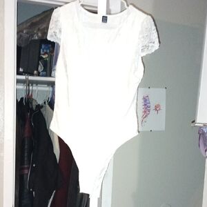 SHEIN lace White Bodysuit Top